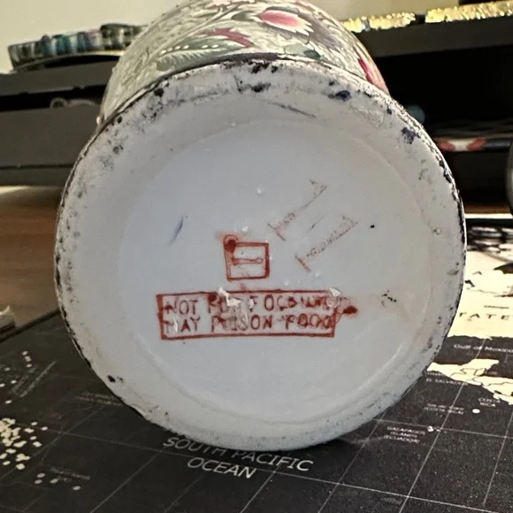 Japanese Vase Textured Paint Moriage Green Blue Pink 8.5" Tall Vintage - Picture 4 of 5